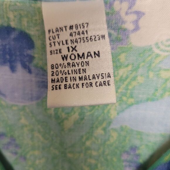 Napa Valley Sz 1X  Linen / Rayon Floral  Button Down Shirt - Picture 8 of 8